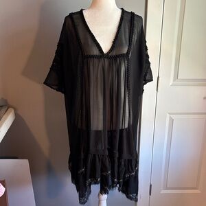 Free People Black Sheer Boho Mini Dress